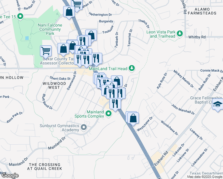 map of restaurants, bars, coffee shops, grocery stores, and more near 8014 Bandera Road in San Antonio