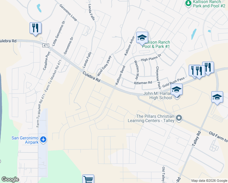map of restaurants, bars, coffee shops, grocery stores, and more near 14742 Gaucho Court in San Antonio