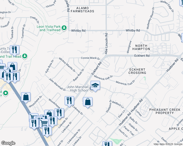 map of restaurants, bars, coffee shops, grocery stores, and more near 7808 Richard Frank Way in San Antonio