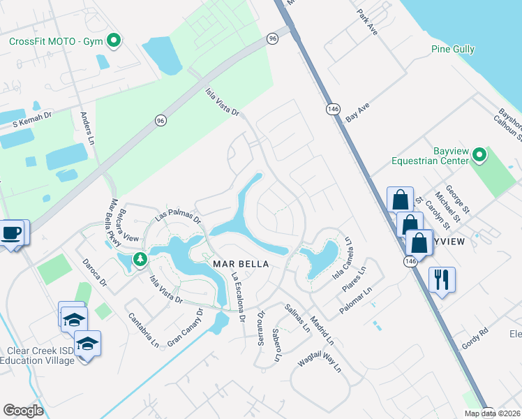 map of restaurants, bars, coffee shops, grocery stores, and more near 2201 Noble Pass Lane in League City