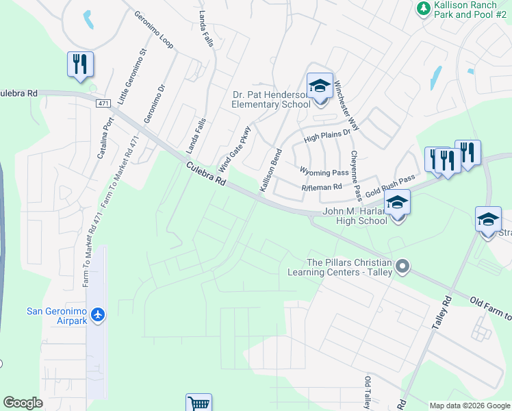 map of restaurants, bars, coffee shops, grocery stores, and more near 14742 Gaucho Court in San Antonio