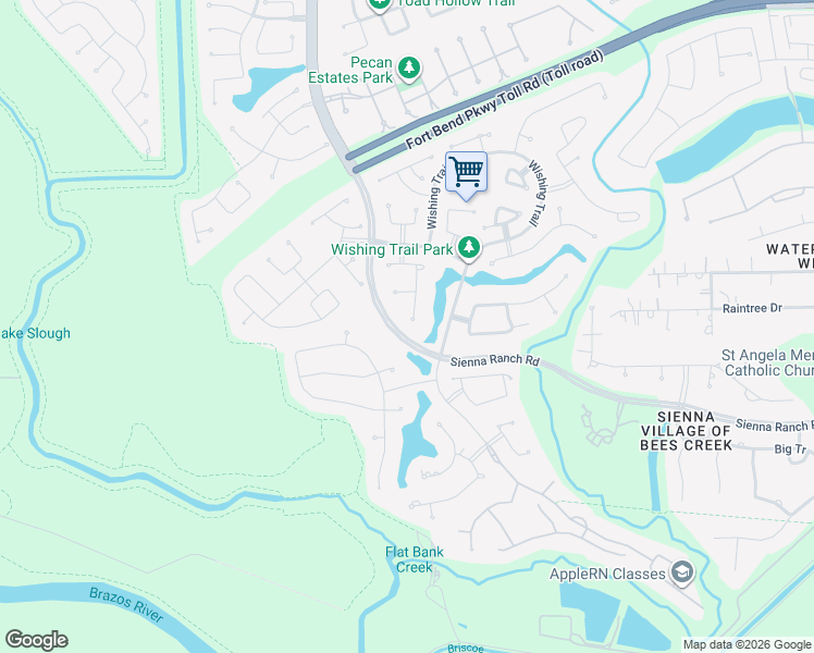 map of restaurants, bars, coffee shops, grocery stores, and more near 54 Fort Arbor Lane in Missouri City