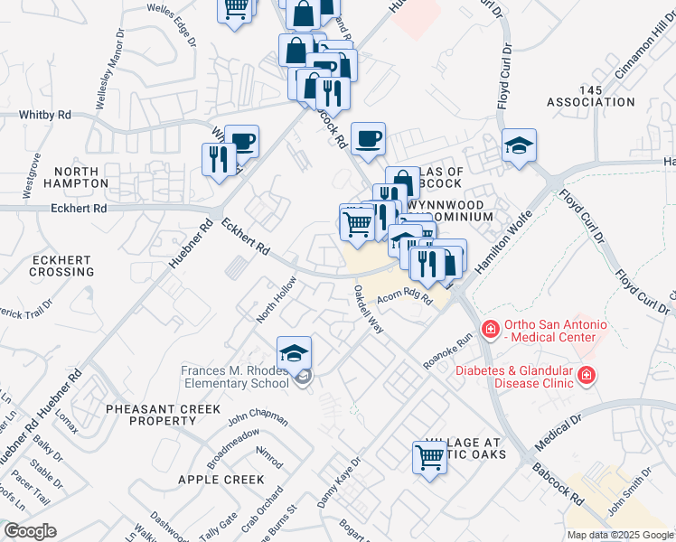 map of restaurants, bars, coffee shops, grocery stores, and more near 5903 Eckhert Road in San Antonio