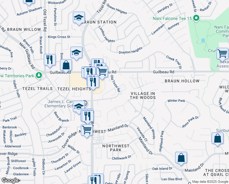 map of restaurants, bars, coffee shops, grocery stores, and more near 8917 Maverick Draw in San Antonio