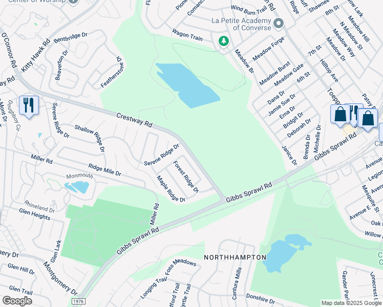 map of restaurants, bars, coffee shops, grocery stores, and more near 7920 Falcon Ridge Drive in San Antonio