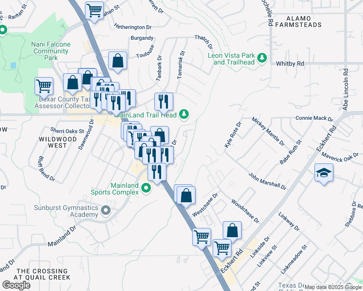map of restaurants, bars, coffee shops, grocery stores, and more near in San Antonio