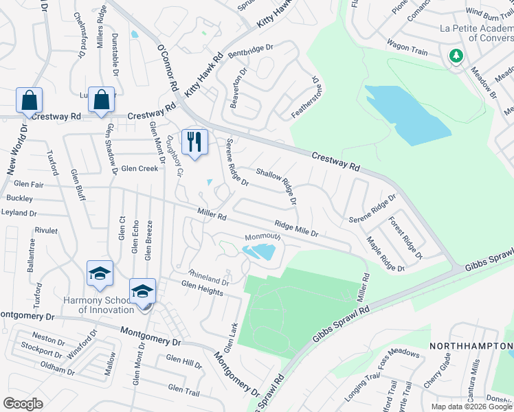 map of restaurants, bars, coffee shops, grocery stores, and more near 8751 Ridge Moon Drive in San Antonio