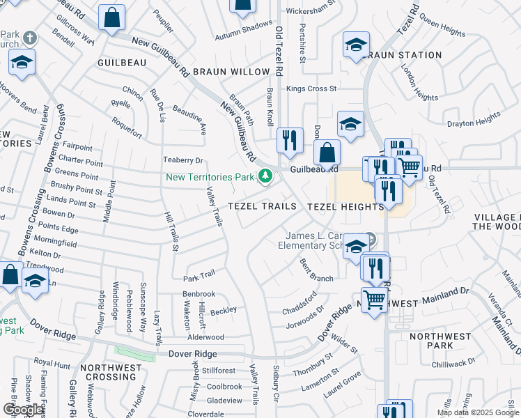 map of restaurants, bars, coffee shops, grocery stores, and more near 9514 Vallecito Mesa in San Antonio