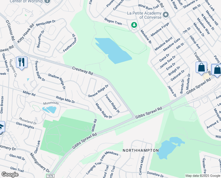 map of restaurants, bars, coffee shops, grocery stores, and more near 7920 Falcon Ridge Drive in San Antonio