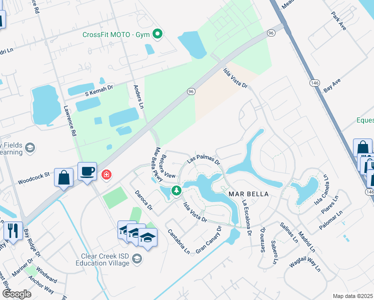 map of restaurants, bars, coffee shops, grocery stores, and more near 4524 Bonita Way in League City