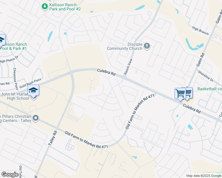 map of restaurants, bars, coffee shops, grocery stores, and more near 8217 Waterford Tree in San Antonio