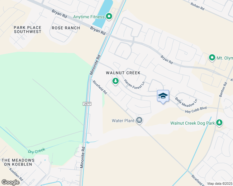 map of restaurants, bars, coffee shops, grocery stores, and more near 2014 Knoll Oak Lane in Rosenberg