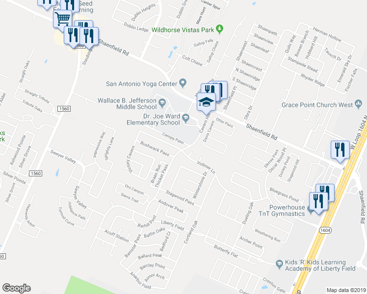 map of restaurants, bars, coffee shops, grocery stores, and more near 11103 Vollmer Lane in San Antonio