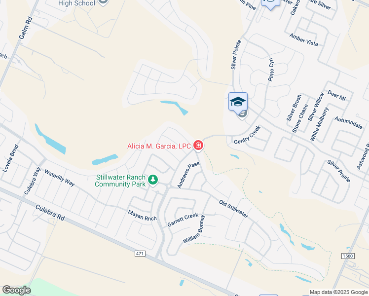 map of restaurants, bars, coffee shops, grocery stores, and more near 12510 Stillwater Creek in San Antonio