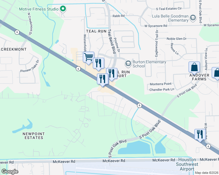 map of restaurants, bars, coffee shops, grocery stores, and more near 13000 Highway 6 in Arcola