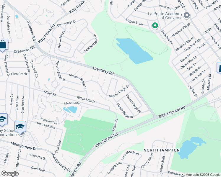 map of restaurants, bars, coffee shops, grocery stores, and more near 7712 Painted Ridge Drive in San Antonio