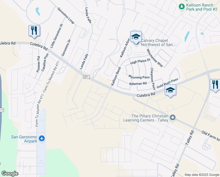 map of restaurants, bars, coffee shops, grocery stores, and more near 14880 Culebra Road in Bexar County