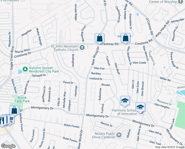 map of restaurants, bars, coffee shops, grocery stores, and more near 6718 Buckley in San Antonio