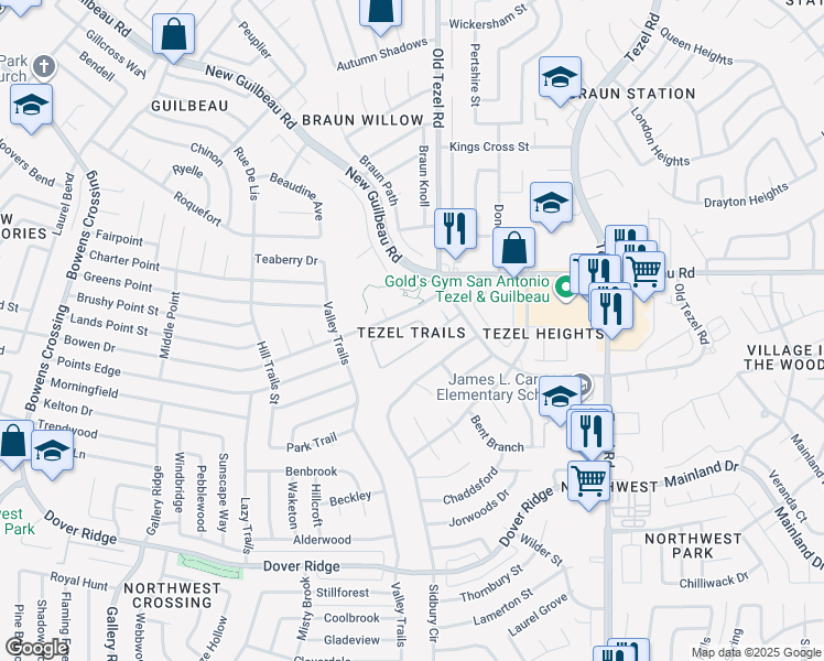 map of restaurants, bars, coffee shops, grocery stores, and more near 9514 Vallecito Mesa in San Antonio