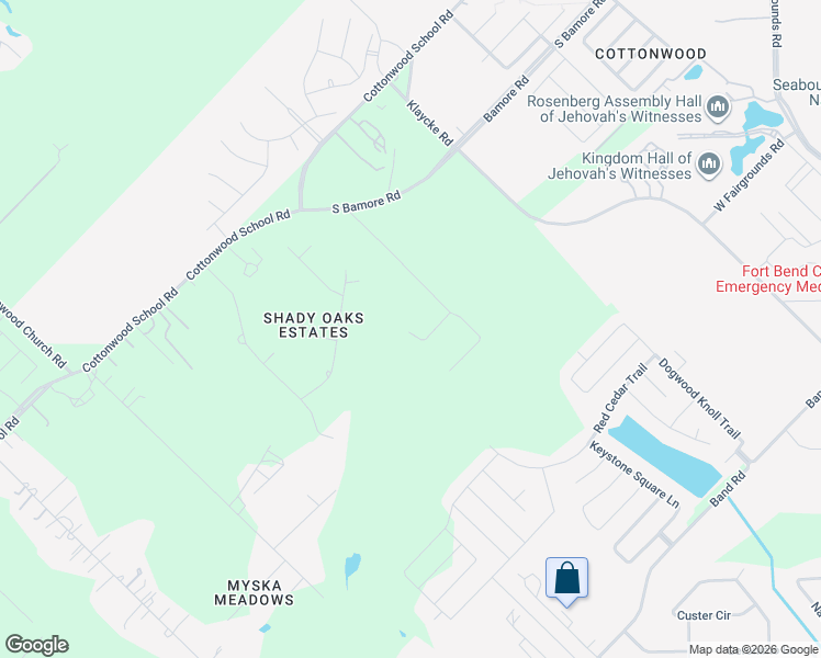 map of restaurants, bars, coffee shops, grocery stores, and more near 2015 Cottonwood School Road in Rosenberg