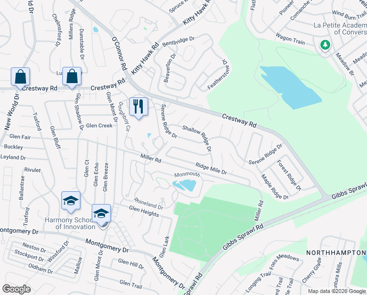map of restaurants, bars, coffee shops, grocery stores, and more near 8751 Ridge Moon Drive in San Antonio