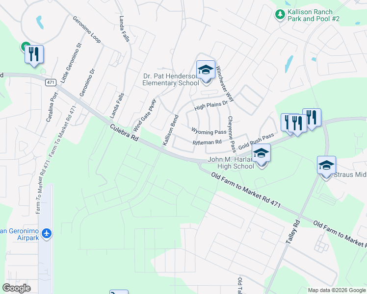 map of restaurants, bars, coffee shops, grocery stores, and more near 14721 Gaucho Court in San Antonio