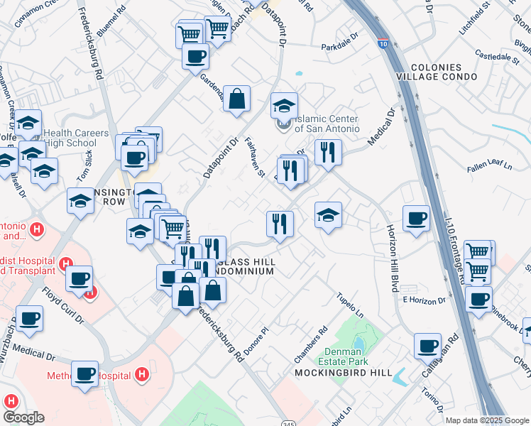 map of restaurants, bars, coffee shops, grocery stores, and more near 4107 Medical Drive in San Antonio