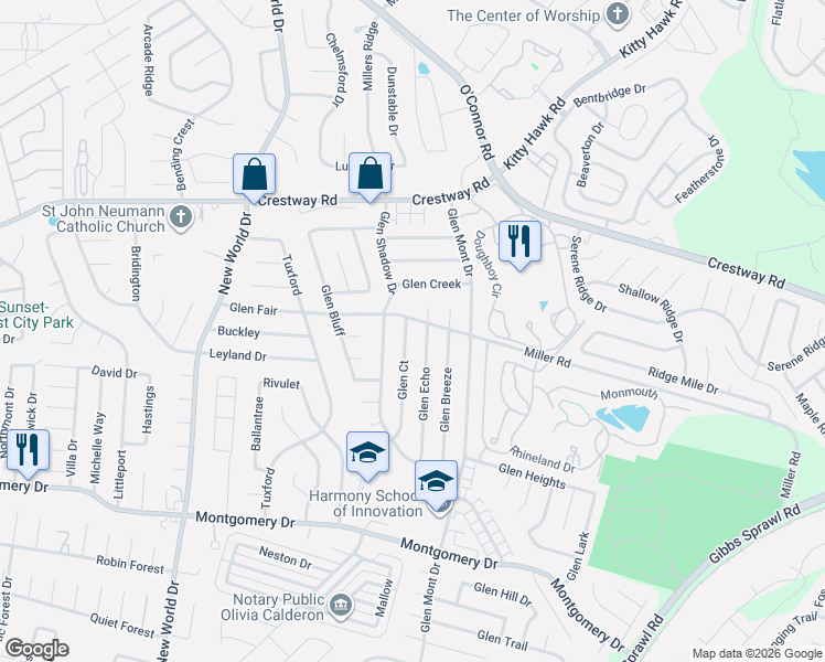 map of restaurants, bars, coffee shops, grocery stores, and more near 8530 Glen Echo in San Antonio