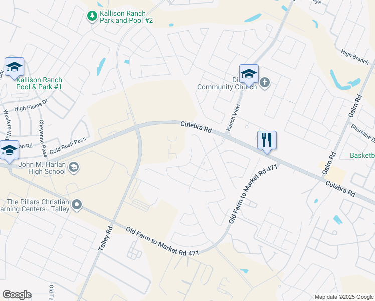 map of restaurants, bars, coffee shops, grocery stores, and more near 8213 Limerick Falls in San Antonio