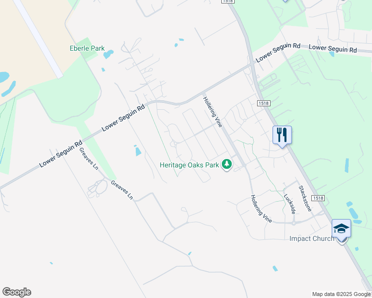 map of restaurants, bars, coffee shops, grocery stores, and more near 3116 Muntjac in Schertz