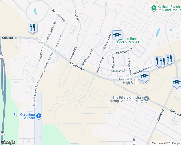 map of restaurants, bars, coffee shops, grocery stores, and more near 14912 Culebra Road in San Antonio