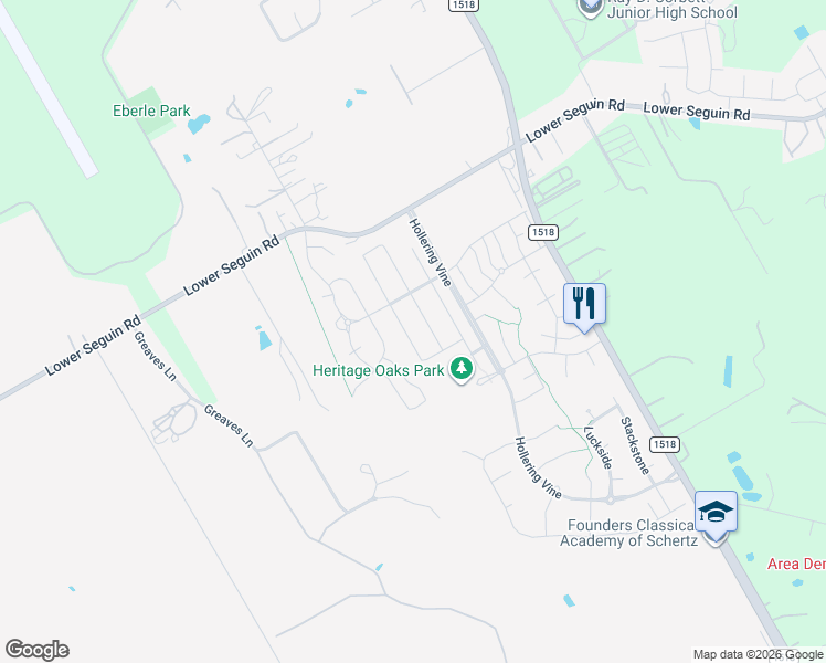 map of restaurants, bars, coffee shops, grocery stores, and more near 3137 Muntjac in Schertz