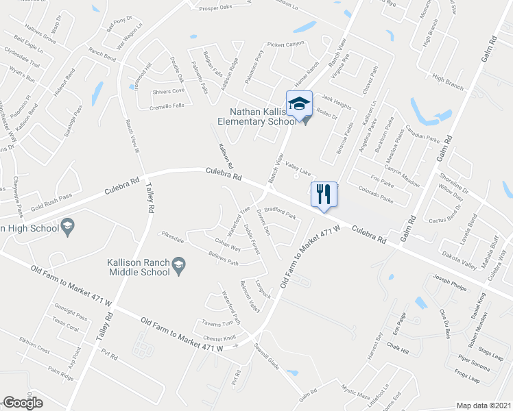 map of restaurants, bars, coffee shops, grocery stores, and more near 8211 Dovers Den in San Antonio