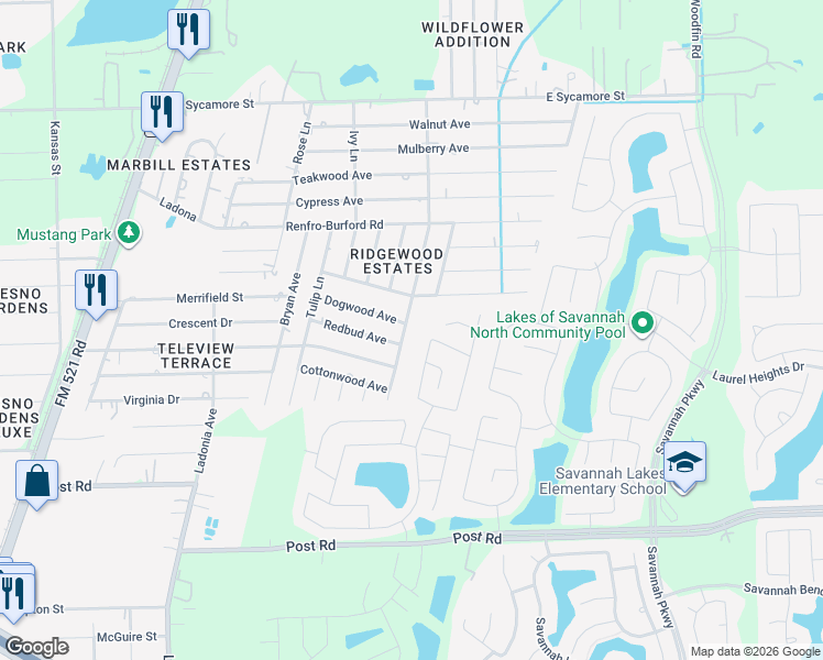 map of restaurants, bars, coffee shops, grocery stores, and more near 4603 Mistletoe Lane in Fresno