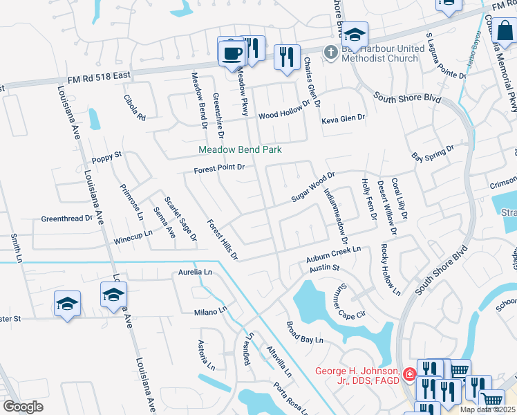 map of restaurants, bars, coffee shops, grocery stores, and more near 2824 Sugar Wood Drive in League City