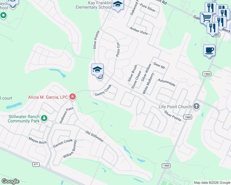 map of restaurants, bars, coffee shops, grocery stores, and more near 8235 Deer Creek Run in San Antonio