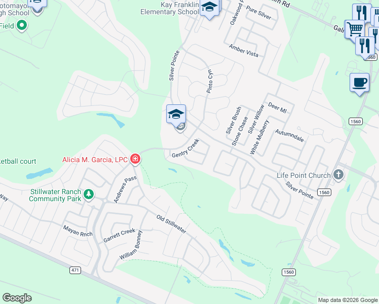 map of restaurants, bars, coffee shops, grocery stores, and more near 12131 Hideaway Creek in San Antonio