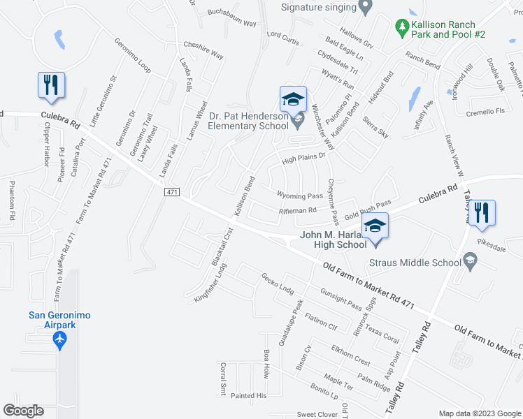 map of restaurants, bars, coffee shops, grocery stores, and more near 14721 Gaucho Court in San Antonio