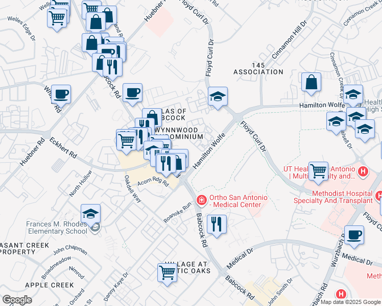 map of restaurants, bars, coffee shops, grocery stores, and more near 5331 Hamilton Wolfe in San Antonio
