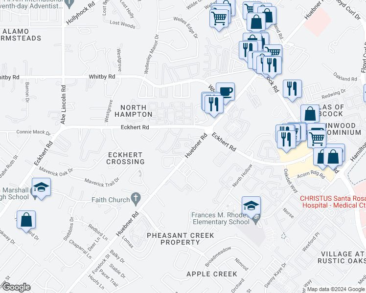 map of restaurants, bars, coffee shops, grocery stores, and more near in San Antonio
