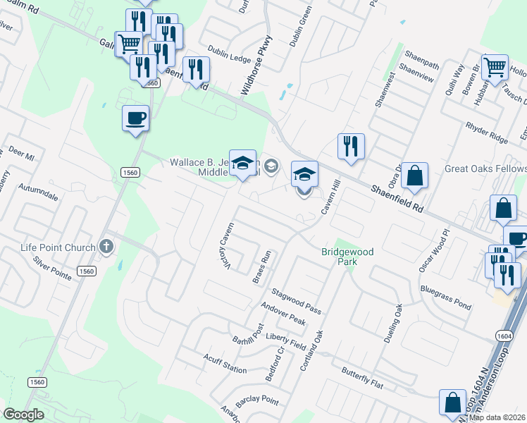 map of restaurants, bars, coffee shops, grocery stores, and more near 11243 Vollmer Lane in San Antonio
