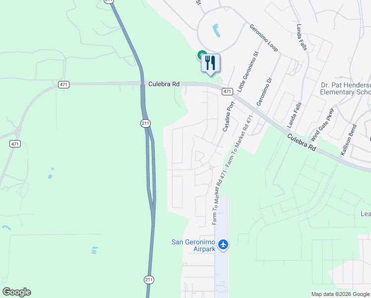 map of restaurants, bars, coffee shops, grocery stores, and more near 8266 Phantom Field in San Antonio
