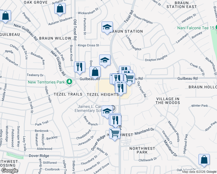 map of restaurants, bars, coffee shops, grocery stores, and more near 9240 Guilbeau Road in San Antonio