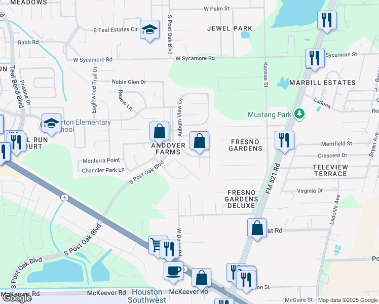 map of restaurants, bars, coffee shops, grocery stores, and more near 1014 Auburn View Lane in Fresno