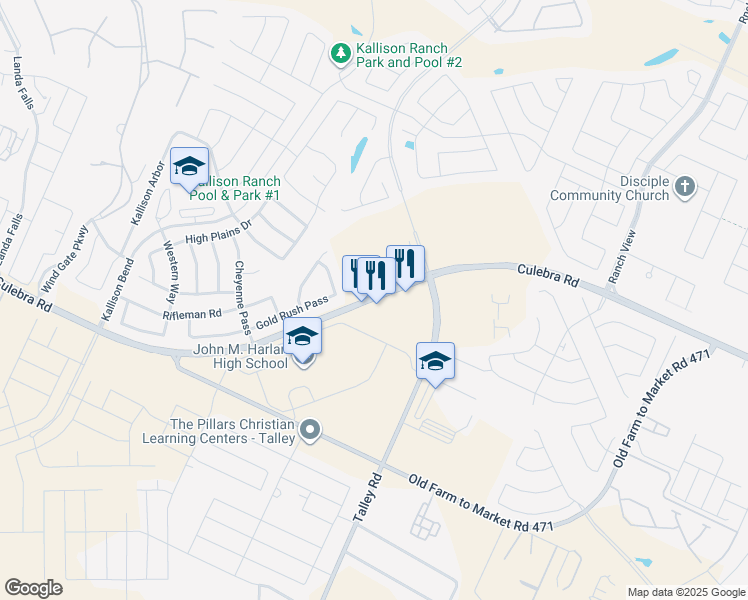 map of restaurants, bars, coffee shops, grocery stores, and more near 14112 Culebra Road in San Antonio