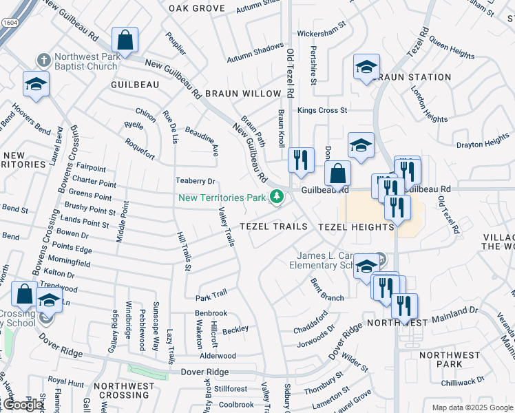 map of restaurants, bars, coffee shops, grocery stores, and more near 8111 Boughwood in San Antonio