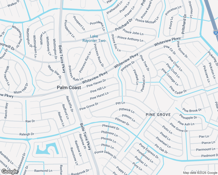 map of restaurants, bars, coffee shops, grocery stores, and more near 35 Pine Hill Lane in Palm Coast