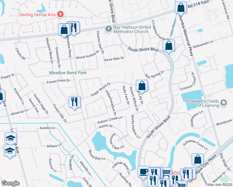 map of restaurants, bars, coffee shops, grocery stores, and more near 406 Deer Fern Drive in League City