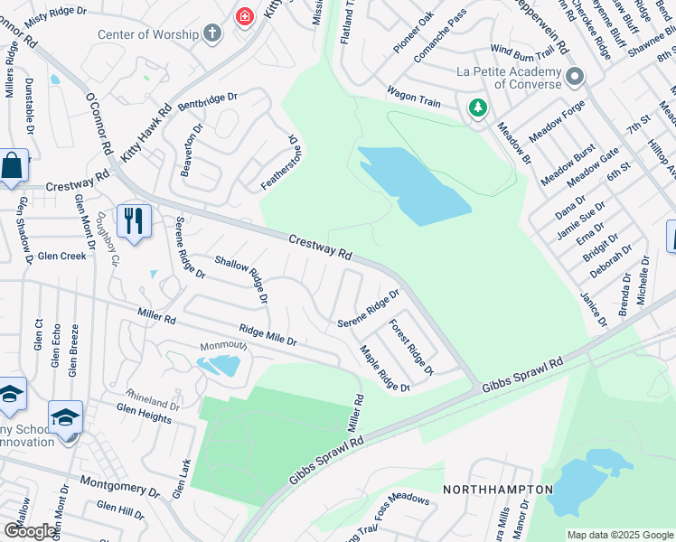 map of restaurants, bars, coffee shops, grocery stores, and more near 7739 Painted Ridge Drive in San Antonio