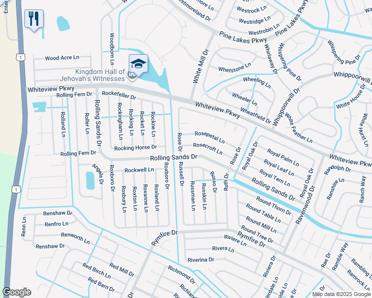 map of restaurants, bars, coffee shops, grocery stores, and more near 1 Rosecroft Lane in Palm Coast